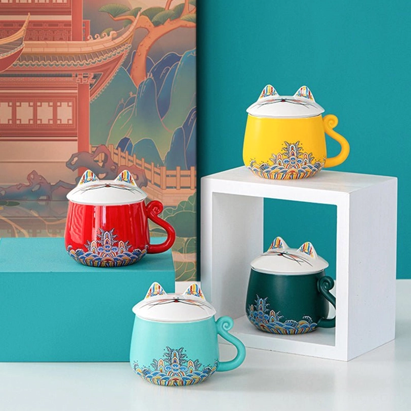 full product view 11oz cat ceramic tea infuser mug with lid