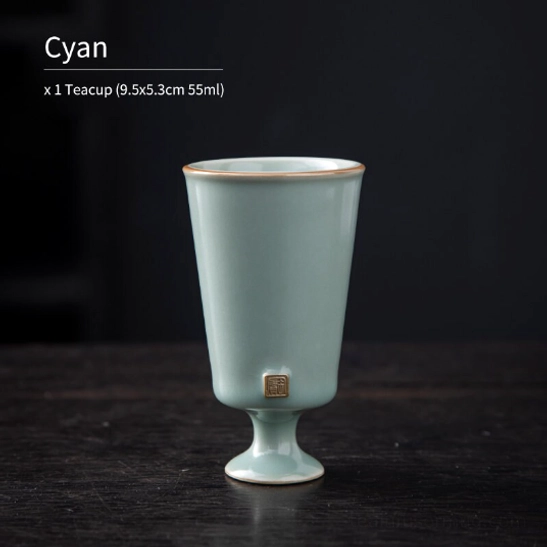 Full view of smooth cyan Chinese high foot tea cup