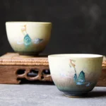full view of 100ml deer motif ceramic chinese tea cup