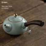 full view 220ml green ceramic side handle teapot with infuser