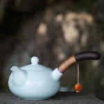 full view light celadon 225ml side handle teapot with wooden handle