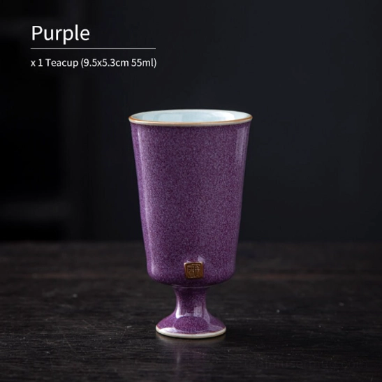 Full view of purple textured Chinese high foot tea cup