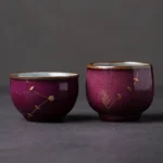 full view purple glaze gold branch chinese ceramic tea cup