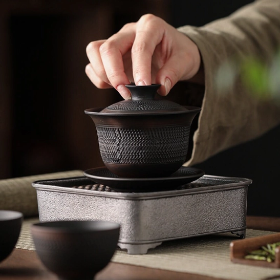 Bowl of Japanese vintage textured 190ml gaiwan tea cup