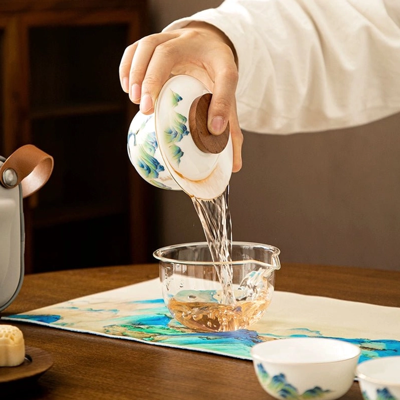 gaiwan porcelain brewer with wooden lid for travel tea set