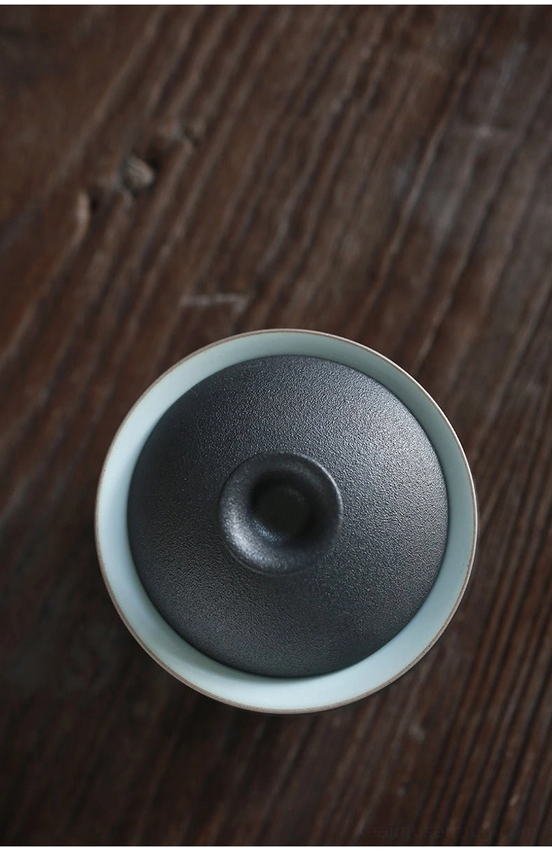 top view of 150ml black clay gaiwan showing contrasting white interior