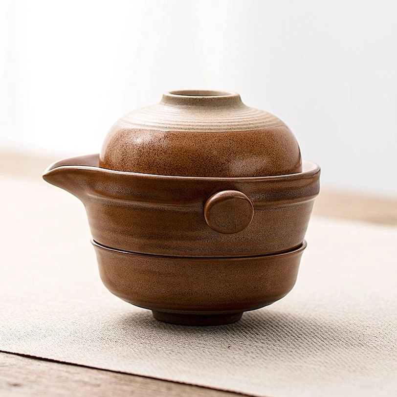 Glazed finish 110ml portable ceramic travel tea set
