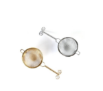 gold fine mesh copper handle tea strainer on plain white background