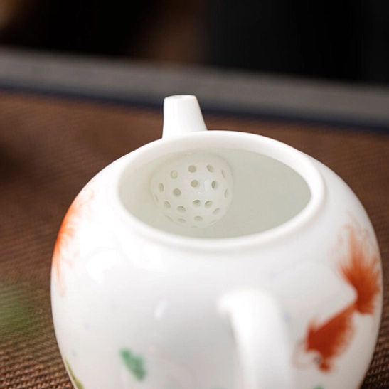 gold lid knob of koi fish ceramic teapot