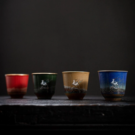 close up gold rim detail on the auspicious deer chinese tea cup