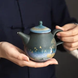 golden deer starry sky 240ml ceramic teapot with infuser front view