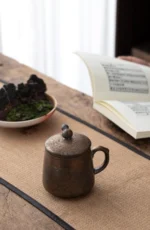 full view of 10.8oz gourd ceramic tea infuser mug with infuser and lid