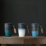 unboxed gradient ceramic tea mug with 304 strainer and wooden handle