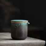 Complete gradient ceramic travel tea set with black carrying bag