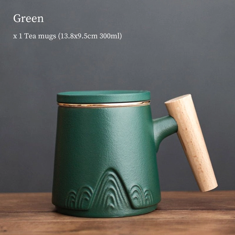 green new chinese ceramic tea infuser mug side view
