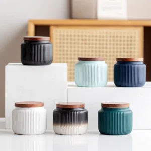 green ceramic airtight loose leaf tea storage canister with wood lid