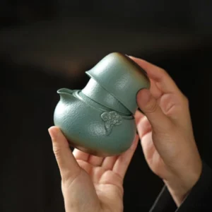 green ceramic kung fu travel tea set with cloud pattern