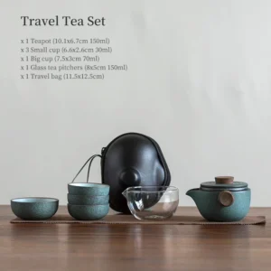 Green variant complete 150ml ceramic travel tea set full view