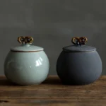 small green ice crack ceramic airtight tea storage canister front view