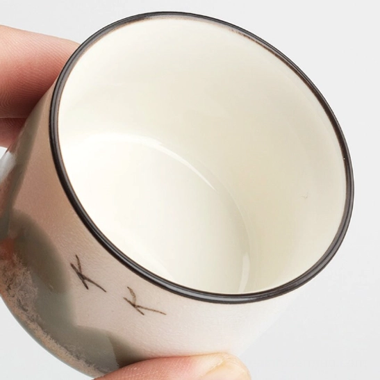 Green 70ml ink mountain Chinese ceramic tea cup side view