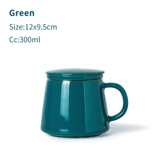 Green minimalist ceramic tea infuser mug with removable infuser lid