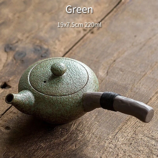 green mottled ceramic side handle teapot 220ml