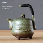 180ml green small ceramic teapot with infuser rope wrapped handle