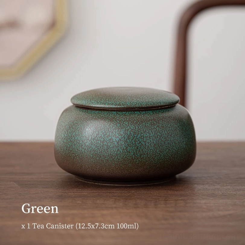 green textured airtight ceramic tea storage canister