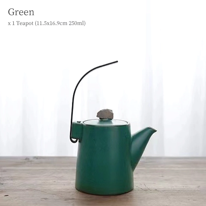 green variant 250ml ceramic teapot with natural stone lid