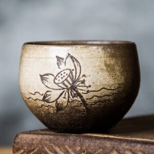 hand painted traditional Chinese rustic ceramic 80ml tea bowl side view