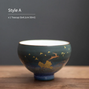 Style A hand-painted gold deer 50ml ceramic Gongfu tea cup side view