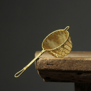 Handcrafted solid brass mesh tea strainer full product view