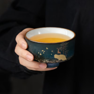 handcrafted gold deer ceramic gongfu tea bowl 80ml product view