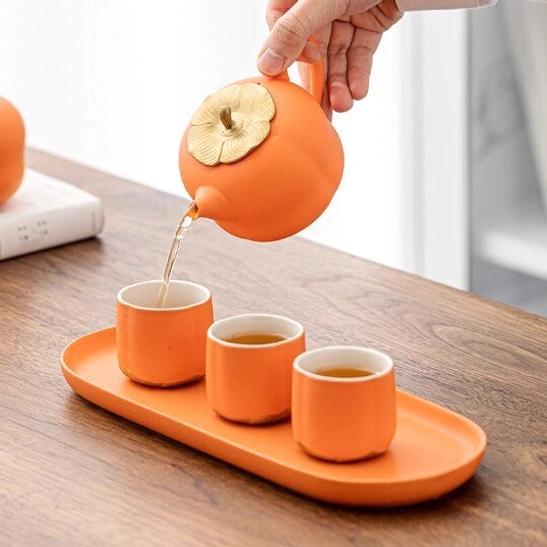 persimmon tea pot set with handle style teapot