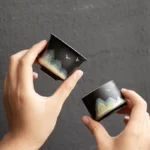 ink wash mountain chinese tea cup placed on wooden tea tray