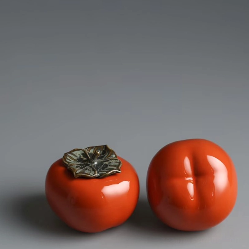 lifted lid of persimmon tea storage canister showing inner ceramic