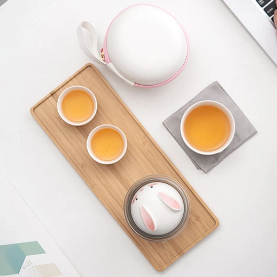 interior of travel carrying case for portable tea set with fixed slots