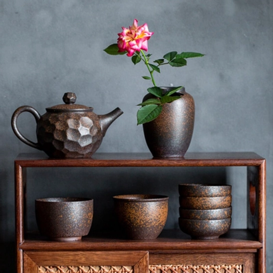 Iron rust glaze tea cup base view showing craftsmanship