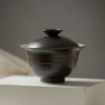 full view of japanese black clay 140ml gaiwan tea cup