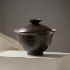 full view of japanese black clay 140ml gaiwan tea cup
