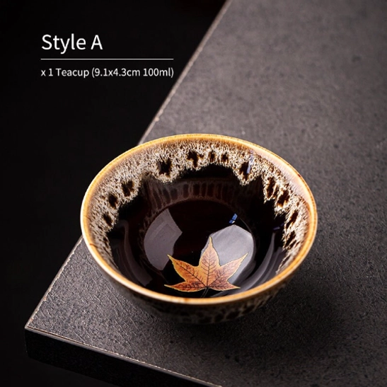 style a jian zhan maple tea cup with white kiln change spots