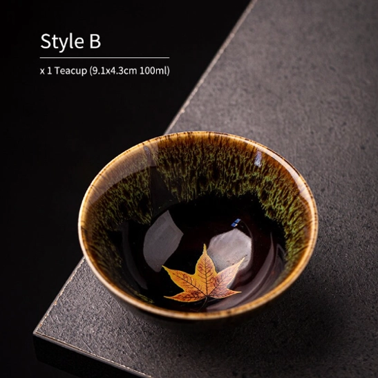 style b jian zhan maple tea cup with green kiln change spots