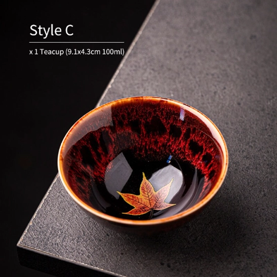 style c jian zhan maple tea cup with red kiln change spots