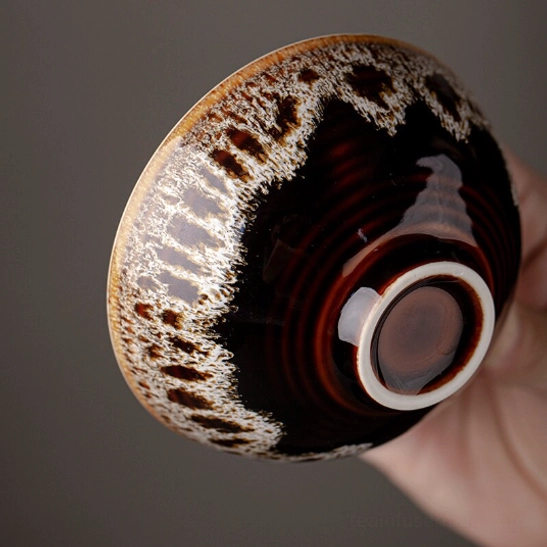 top view of jian zhan maple chinese tea cup showing opening