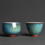 Full collection display of unique glazed Jun Kiln Chinese tea cups