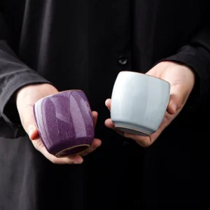 Chinese Jun Kiln ceramic tea cup purple variant front view