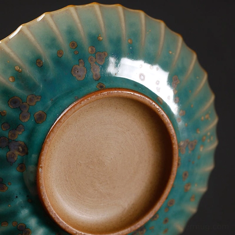 side angle view of assembled jun kiln green gaiwan tea cup