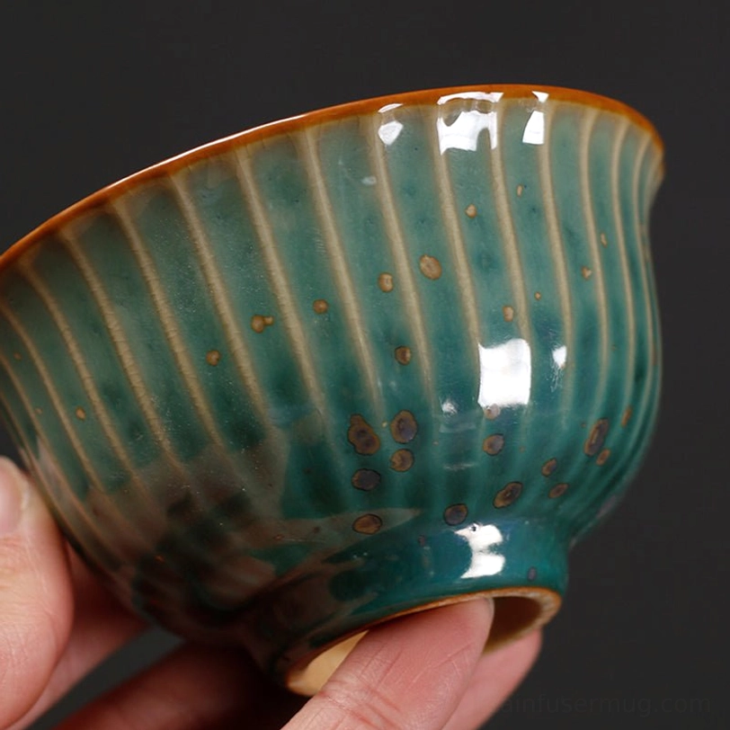 close up of unique glaze texture on jun kiln ceramic gaiwan