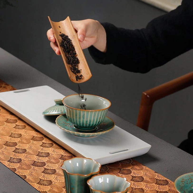 base view of jun kiln gaiwan saucer showing natural clay edge