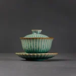 full view of 120ml jun kiln green ceramic gaiwan tea set